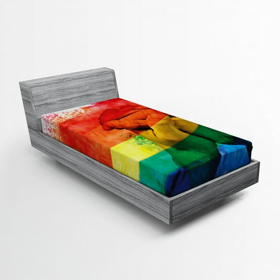 Ambesonne Pride Fitted Sheet, Gay Couple Holding Hands, Twin XL Size, Multicolor