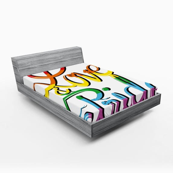 Ambesonne Pride Fitted Sheet, Love Text Rainbow Colors, Queen Size, Multicolor