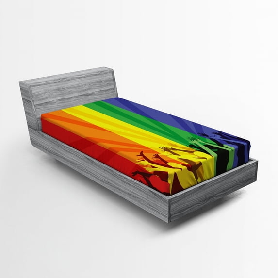 Ambesonne Pride Fitted Sheet, People Celebrating Event, Twin XL Size, Multicolor