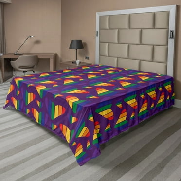 Ambesonne Pride Flat Sheet, Rainbow Hearts Pattern LGBT, California King, Multicolor