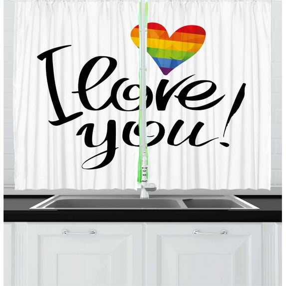 Ambesonne Pride Kitchen Curtains, Heart Gay Couples Love, 55"x39", Multicolor