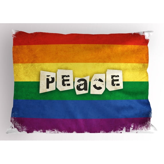 Ambesonne Pride Pillow Sham, Grunge Flag Peace Word, 26" X 20", Multicolor