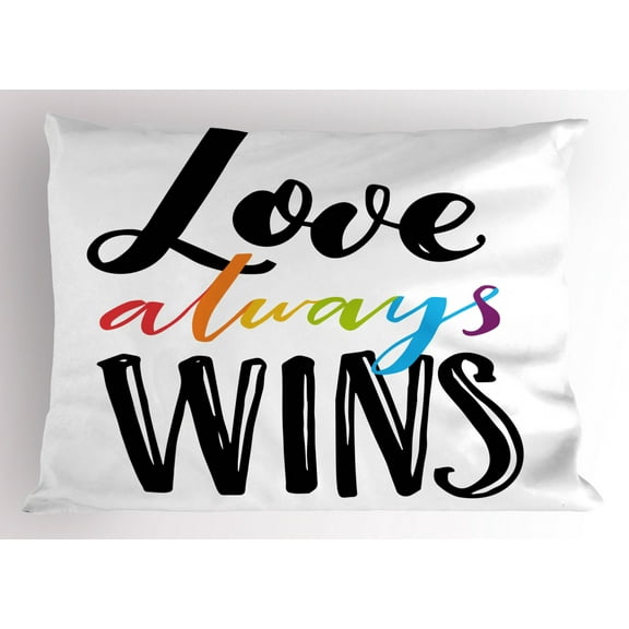 Ambesonne Pride Pillow Sham, Love Always Wins Phrase, 26" X 20", Multicolor