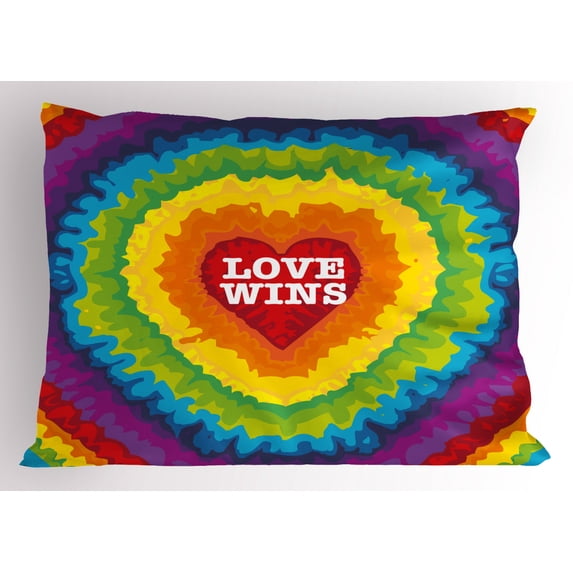 Ambesonne Pride Pillow Sham, Love Wins Tie Dye Effect, 36" X 20", Multicolor