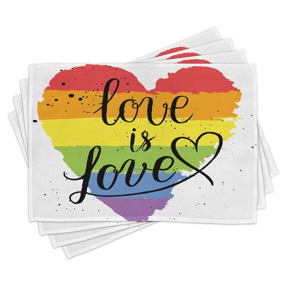 Ambesonne Pride Place Mats Set of 4, Love is Love Art LGBT, Standard Size, Multicolor