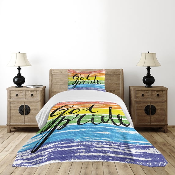 Ambesonne Pride Quilted Bedspread Set 2 Pcs, Got Pride Sketchy Art, Twin Size, Multicolor