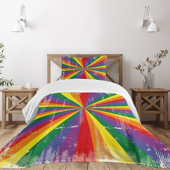 Ambesonne Pride Quilted Bedspread Set 2 Pcs, Vintage Radial Scratched, Twin Size, Multicolor