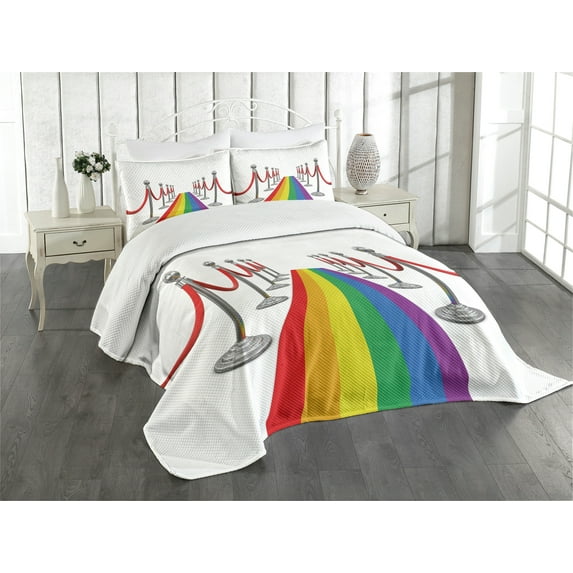 Ambesonne Pride Quilted Bedspread Set 3 Pcs, Carpet Stanchions Event, King Size, Multicolor