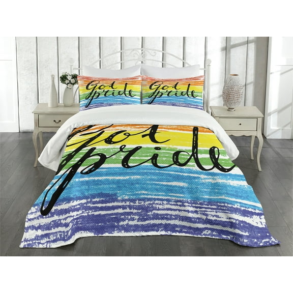 Ambesonne Pride Quilted Bedspread Set 3 Pcs, Got Pride Sketchy Art, King Size, Multicolor
