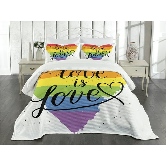 Ambesonne Pride Quilted Bedspread Set 3 Pcs, Love is Love Art LGBT, King Size, Multicolor