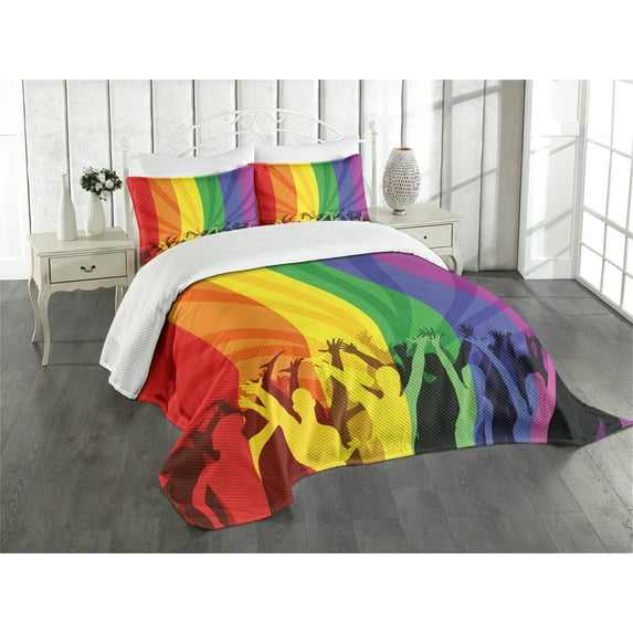 Ambesonne Pride Quilted Bedspread Set 3 Pcs, People Celebrating Event, King Size, Multicolor