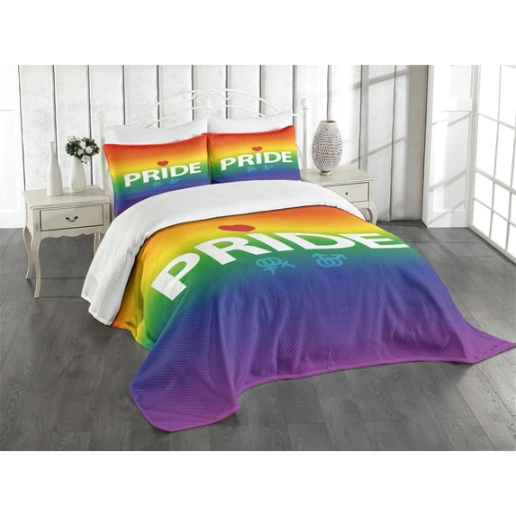 Ambesonne Pride Quilted Bedspread Set 3 Pcs, Vibrant Gender, King Size, Multicolor
