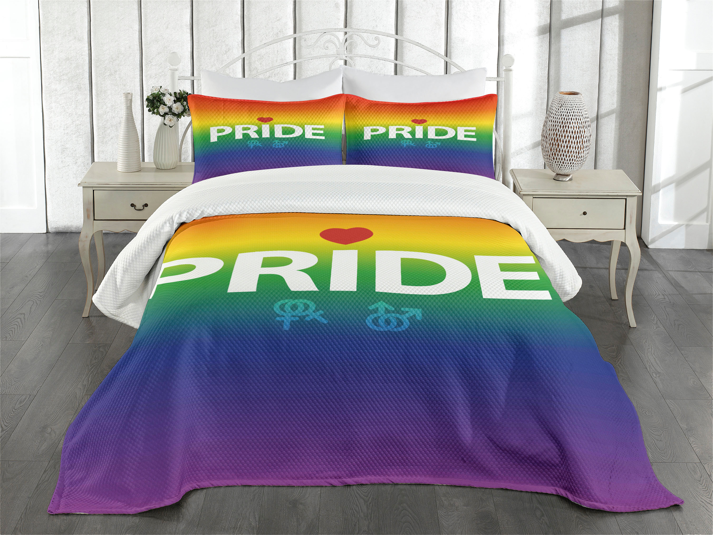 Vibrant Multicolor Pride Queen Quilted Bedspread Set