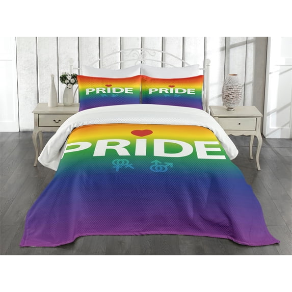 Ambesonne Pride Quilted Bedspread Set 3 Pcs, Vibrant Gender, Queen Size, Multicolor