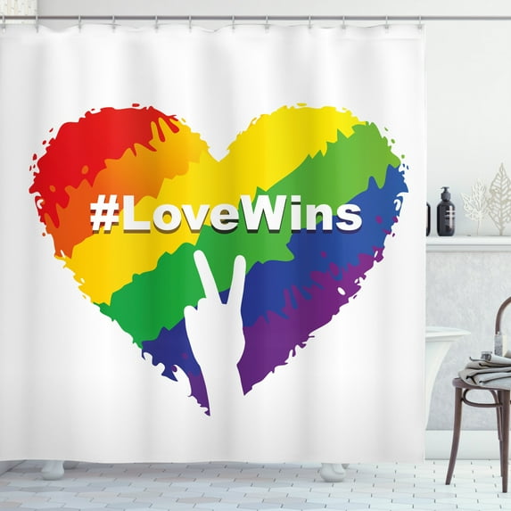 Ambesonne Pride Shower Curtain, LGBT Colored Heart, 69"Wx70"L, Multicolor