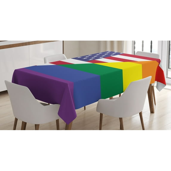 Ambesonne Pride Tablecloth Rectangular Table Cover, Flag USA Rainbow Colors, 60"x90", Multicolor