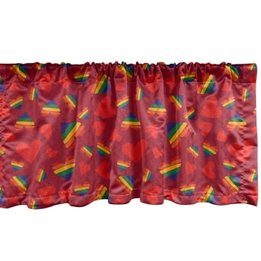 Ambesonne Pride Window Valance, Hearts in Rainbow Colours, 54" X 12", Ruby Blue and Green