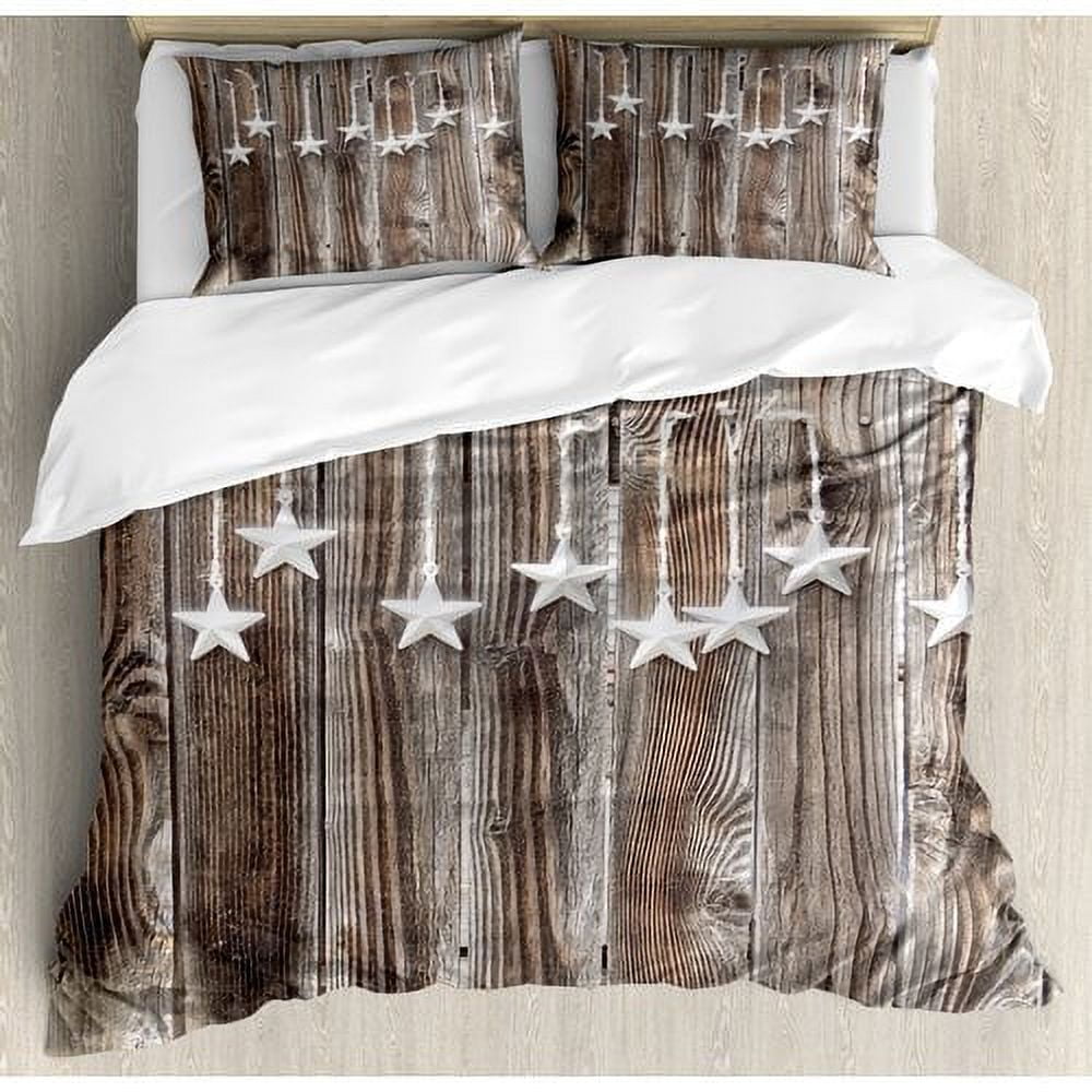 Queen Brown and Grey Rustic Star Duvet Cover Set