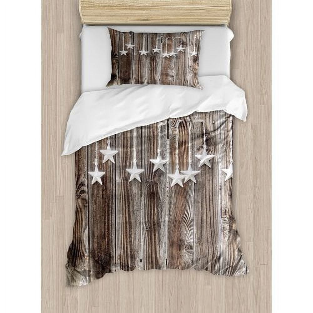 Twin Brown and White Microfiber Kids' Duvet Cover Set