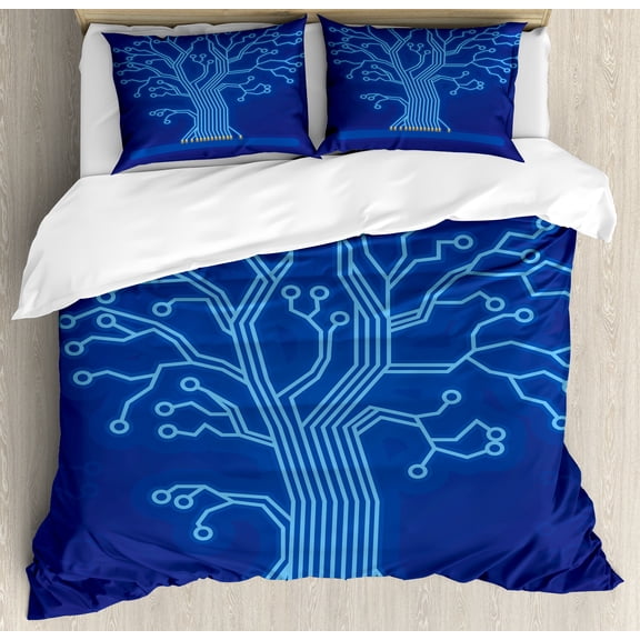 Ambesonne Programmer Duvet Cover Sets, Circuit Board Tree Motif, 2-King, Dark Lavender and Sea Blue