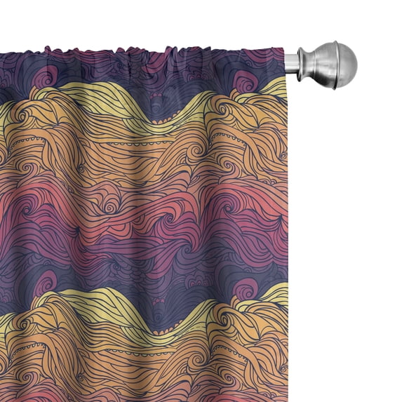 Ambesonne Psychedelic 4-Panel Curtains, Curly Waves Art, 56"x95", Quartz Apricot Dried Rose