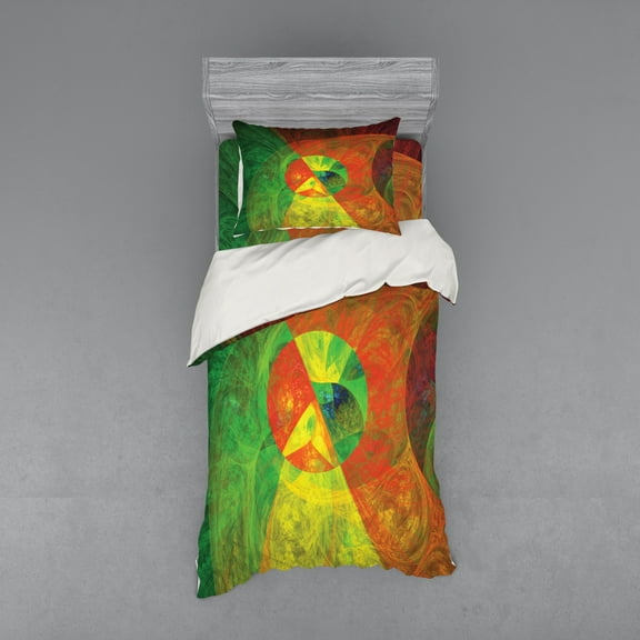 Ambesonne Psychedelic Bedding Set 3 Pcs, Abstract Surreal, Twin, Green Yellow