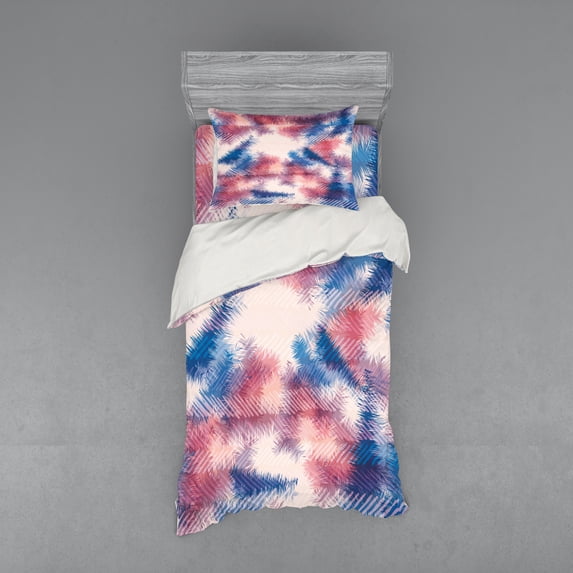 Ambesonne Psychedelic Bedding Set 3 Pcs, Boho Dye Feathers, Twin, Pink Blue
