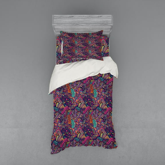 Ambesonne Psychedelic Bedding Set 3 Pcs, Exotic Seaweed, Twin XL, Multicolor
