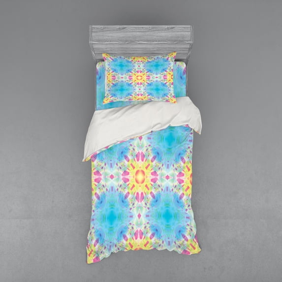 Ambesonne Psychedelic Bedding Set 3 Pcs, Psychedelic Blurry Art, Twin, Pink and Blue
