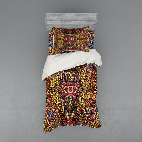 Ambesonne Psychedelic Bedding Set 3 Pcs, Retro Funky Doodle, Twin XL, Multicolor