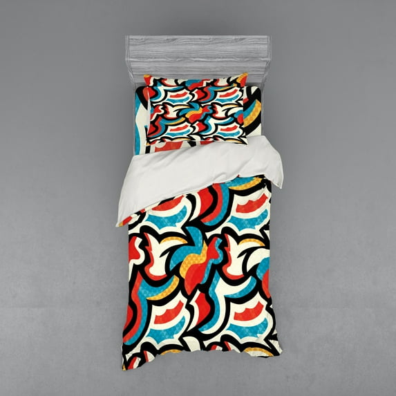 Ambesonne Psychedelic Bedding Set 3 Pcs, Retro Modern Urban, Twin XL, Multicolor