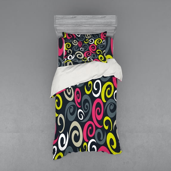 Ambesonne Psychedelic Bedding Set 3 Pcs, Sixties Swirls, Twin, Multicolor