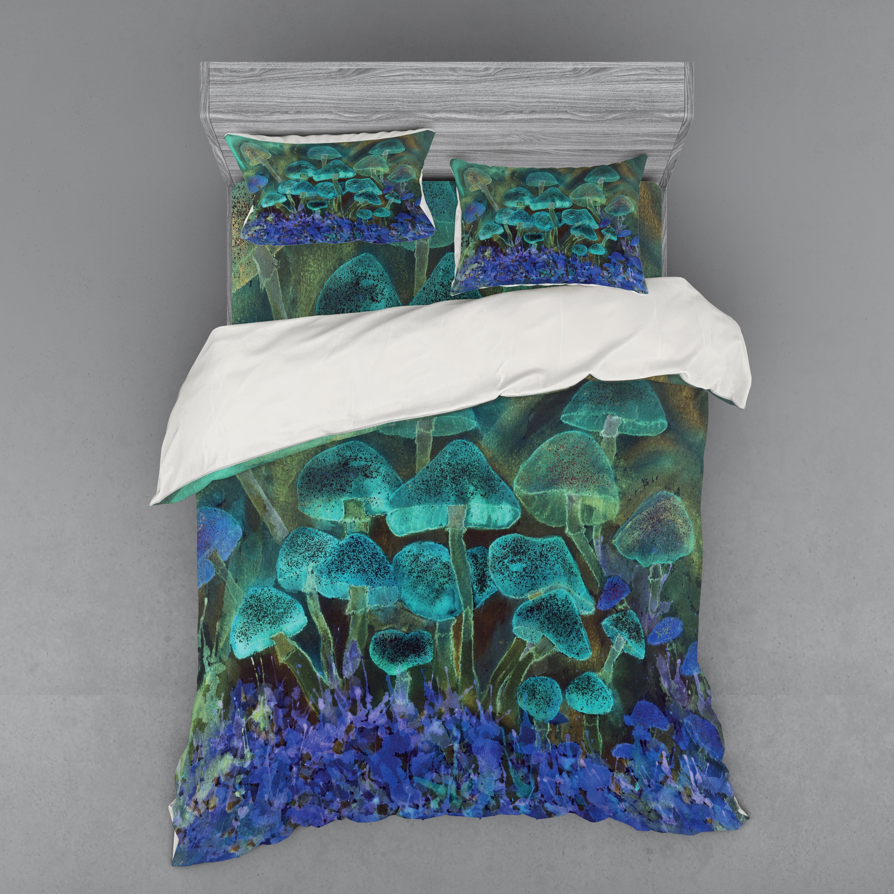 Ambesonne Psychedelic Bedding Set 4 Pcs, Dreamy Mushroom, Queen, Blue