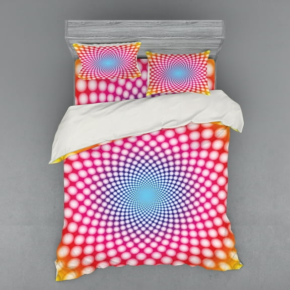 Ambesonne Psychedelic Bedding Set 4 Pcs, Modern Dots Design, Queen, Multicolor