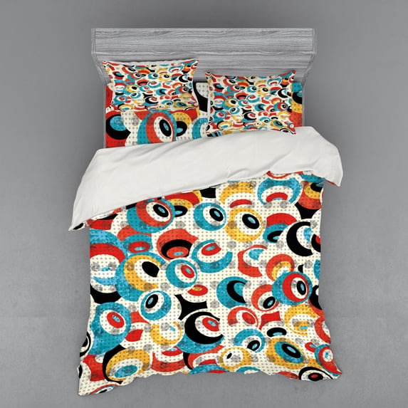 Ambesonne Psychedelic Bedding Set 4 Pcs, Retro Evil Eyes, Queen, Multicolor