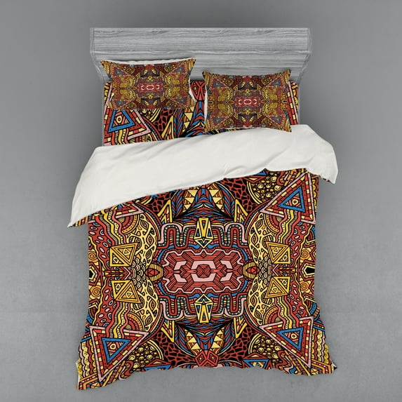 Ambesonne Psychedelic Bedding Set 4 Pcs, Retro Funky Doodle, Queen, Multicolor