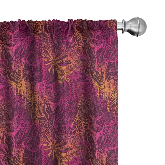 Ambesonne Psychedelic Cat Window Curtains, Jungle Lion Leaves, Each 28" W x 84" L, Plum Magenta Orange