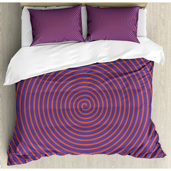 Ambesonne Psychedelic Duvet Cover Sets, Hypnotic Spiral, 2-Queen, Violet Orange