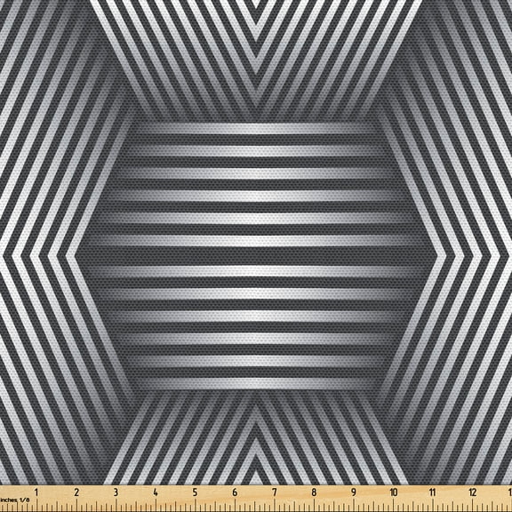 Ambesonne Psychedelic Fabric by the Yard Upholstery, Chevron Stripe Motifs, 3 Yards, Charcoal Grey and White