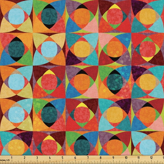 Ambesonne Psychedelic Fabric by the Yard, Geometric Blossoms Pop, 5 Yards, Dark Pink Marigold