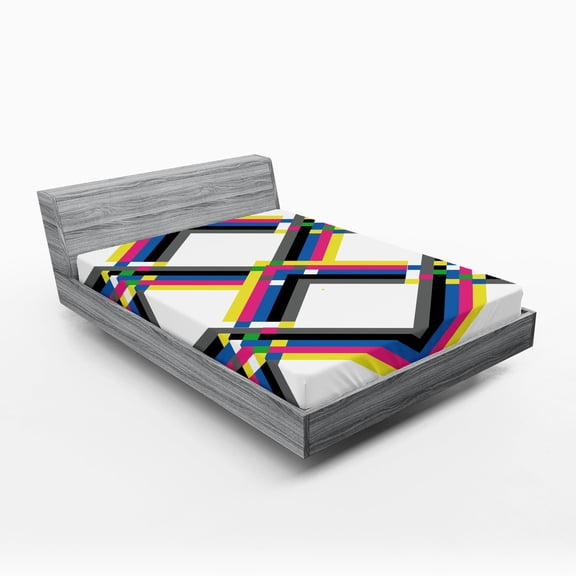 Ambesonne Psychedelic Fitted Sheet 2 Pcs Set, Zigzag Colorful, Full, Multicolor