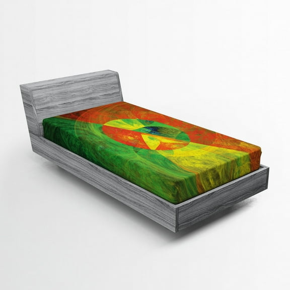 Ambesonne Psychedelic Fitted Sheet, Abstract Surreal, Twin XL Size, Green Yellow
