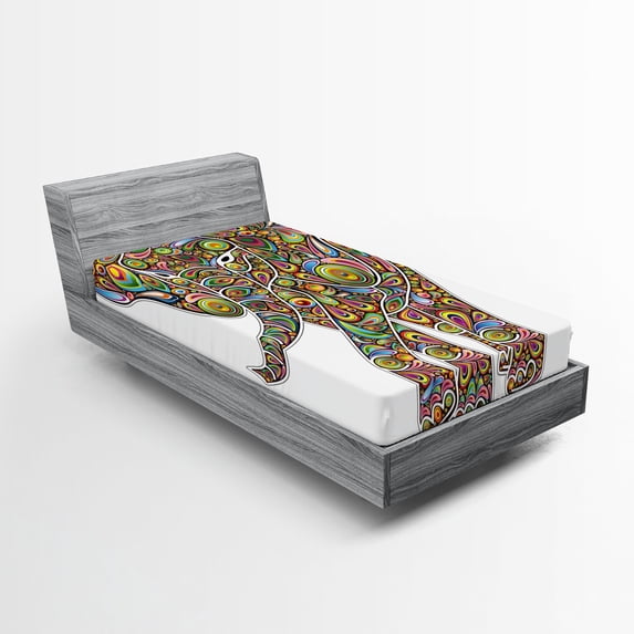 Ambesonne Psychedelic Fitted Sheet, Boho Art, Twin Size, Multicolor
