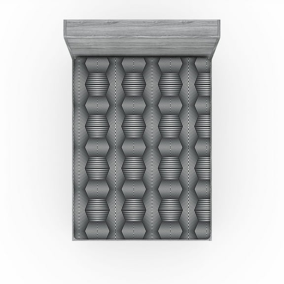 Ambesonne Psychedelic Fitted Sheet, Chevron Stripe Motifs, California King, Charcoal Grey and White