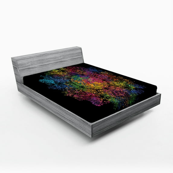 Ambesonne Psychedelic Fitted Sheet, Design Graphic, Queen Size, Multicolor