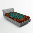 thumbnail image 1 of Ambesonne Psychedelic Fitted Sheet, Floral Boho Hippie, Twin Size, Teal Orange, 1 of 3
