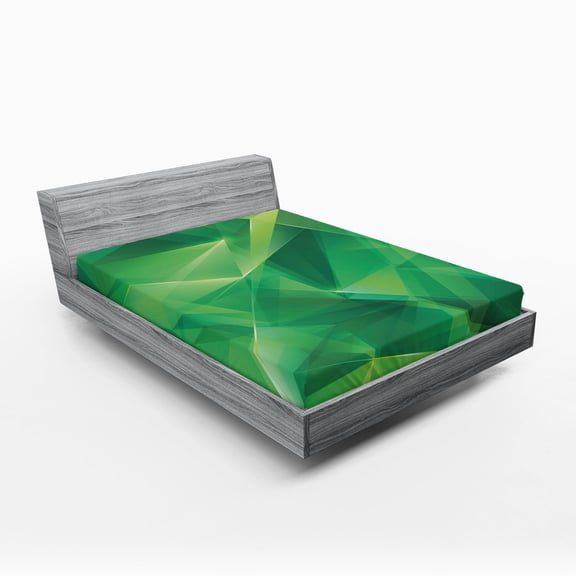 Ambesonne Psychedelic Fitted Sheet, Geometric Crystal, Full Size, Jade and Lime Green