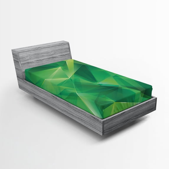 Ambesonne Psychedelic Fitted Sheet, Geometric Crystal, Twin XL Size, Jade and Lime Green