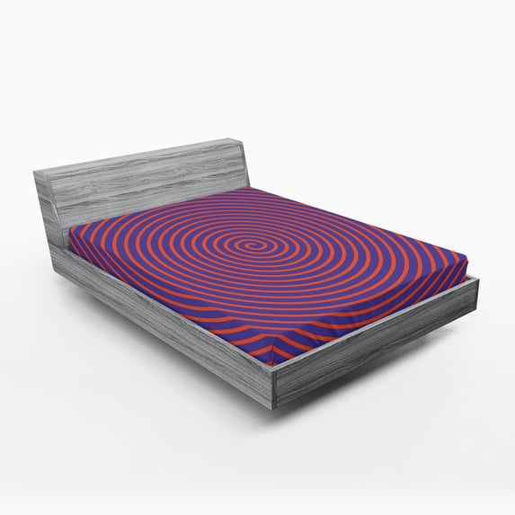 Ambesonne Psychedelic Fitted Sheet, Hypnotic Spiral, Queen Size, Violet Orange
