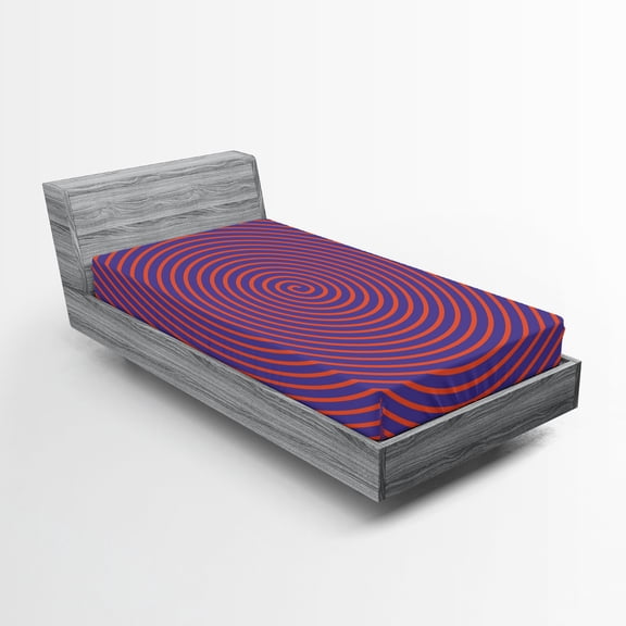 Ambesonne Psychedelic Fitted Sheet, Hypnotic Spiral, Twin Size, Violet Orange